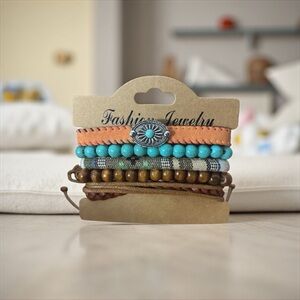 Fashion Jewelry Turquoise and Orange Bracelet Set